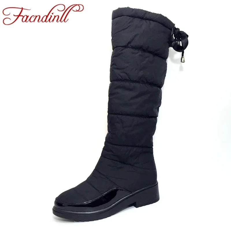 

FACNDINLL winter warm down women waterproof shoes snow boots ladies fashion knee high boots woman black casual thigh high boots