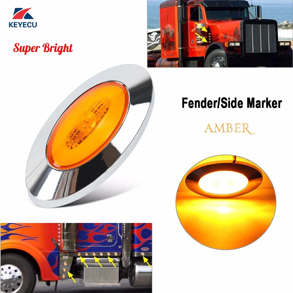 

Keyecu Amber Mini Oval LED Super bright Side Marker Light Fender Light with Chrome plating rings For truck Trailers 24V