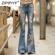 Высокое качество Джинсы с вышивкой для Для женщин Высокая талия джинсы штаны бодикон женский Омывается эластичный Винтаж деним Рваные джинсы K422