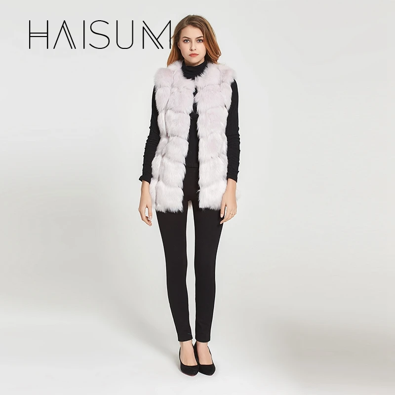 Haisum, Высококачественная меховая жилетка, роскошная, из искусственного лисьего меха, теплая Женская жилетка, зимняя, модная, меховая, женские пальто, куртка, жилетка, жилет Hn88