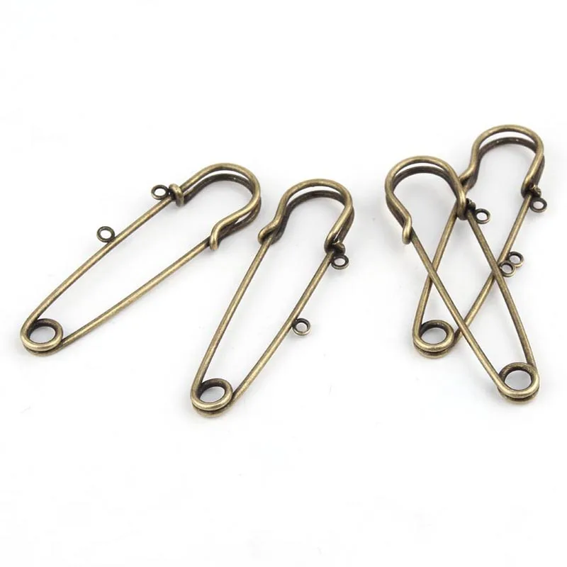 4pcs 60*14mm Bronze Plated Brooch Findings Safety Pins Connector Dangle Diy Making Charms