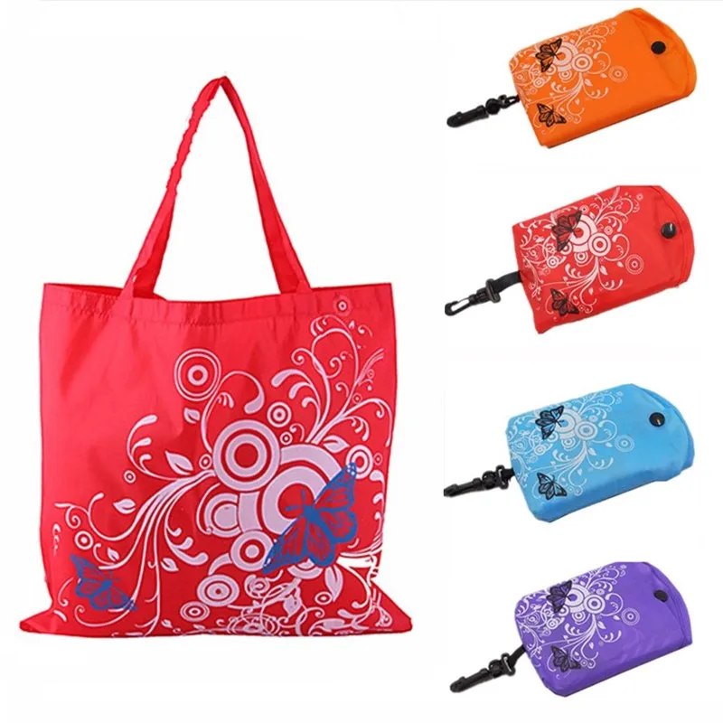 Foldable Shopping Bag Butterfly Flower Oxford Fabric Shoulder Bag Portable Eco Friendly Grocery ...