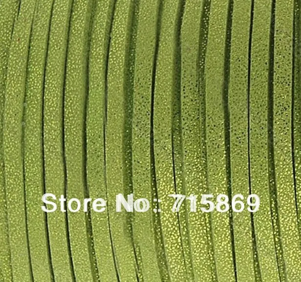 

Free Shipping 3 x 1.5mm 100Yards (92 Meters) Metallic Peridot Green Flat Faux Suede Leather Cord