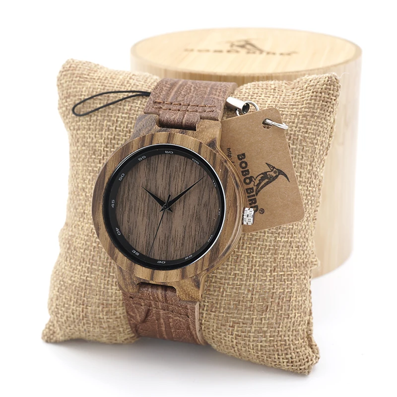 BOBO BIRD Mens Bamboo Wooden Sport Quartz Watches with Leather Band in Gift Box relojes hombre custom logo