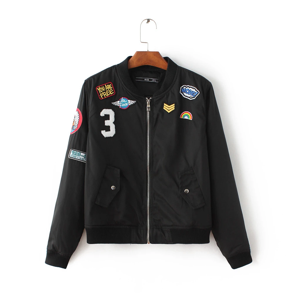 female bomber jackets autumn bomber femme fashion stickers badge