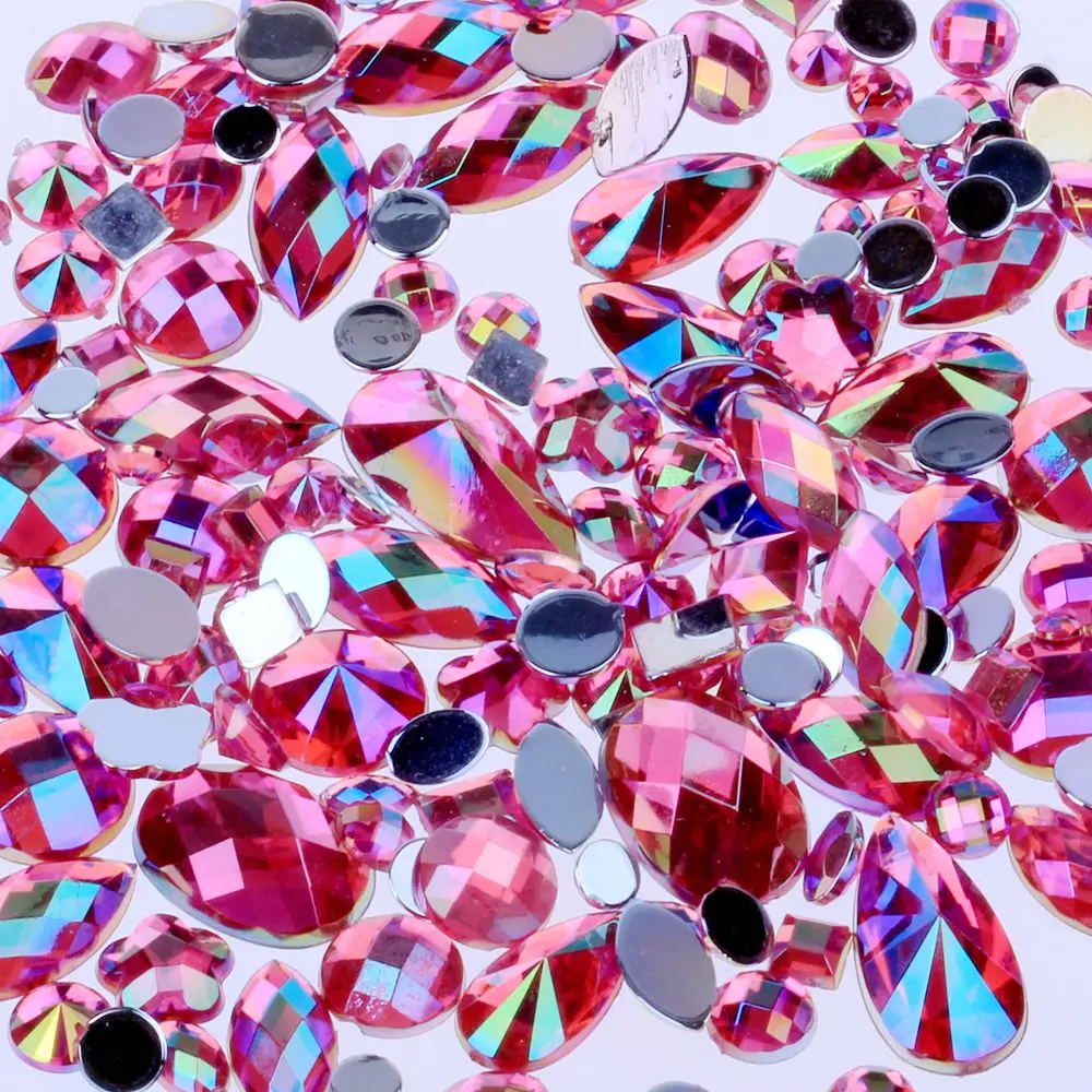 

Flat Back Acrylic Rhinestones 15g a Bag About 300pcs Variety of Shapes and Sizes Many Colors For Face Decorations Face Gems