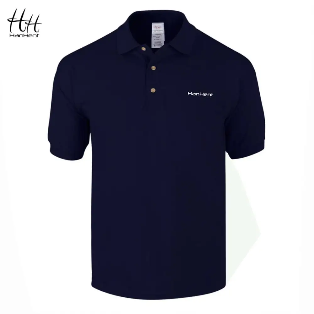 HanHent Мужская рубашка поло с вышитым логотипом, хлопок, деловая Повседневная рубашка, Офисная рубашка с коротким рукавом, одноцветная брендовая рубашка поло - Цвет: Navy