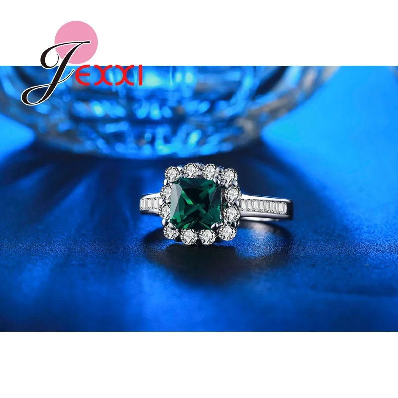Лучший в романтическом стиле браслет с цирконием Зеленый Искусственный горный хрусталь кольца из стерлингового серебра 925 женщин обручальное кольцо