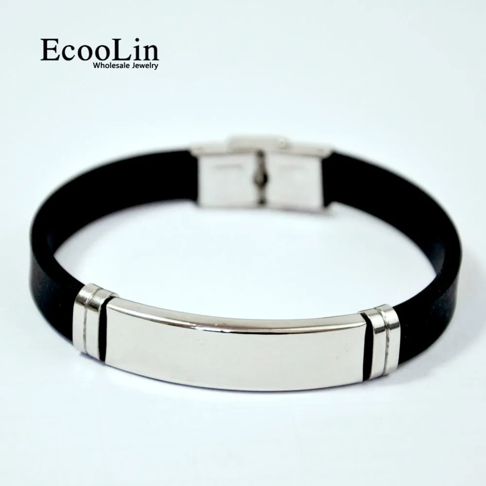 

2018 Fashion Wristband black Punk Rubber Silicone Stainless Steel Cool Men Bracelets Bangles pulseras hombre caucho LR4091