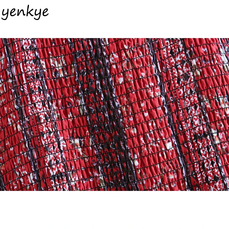 Sexy Spaghetti Straps Ethnic Print Women Dress Lady Backless Sleeveless Smocked Square Neck A-line Long Maxi Dress Summer Dress