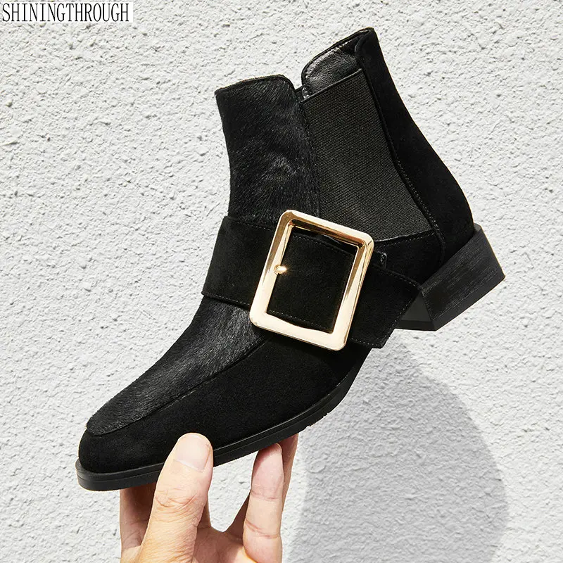 

Fashion Cow Leather ankle Boots Ladies 3cm low Heels western Boots square toe spring autumn dress shoes woman