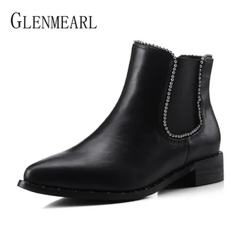 

Brand Winter Ankle Chelsea Boots For Women String Bead Platform Thick Heels Shoes Woman Newest Soft Short Plush Female Boots DE