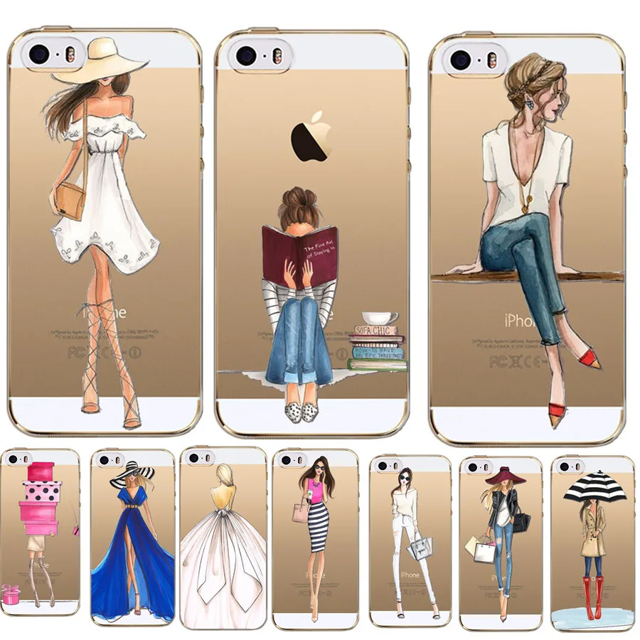 Clear Case for iPhone 7 7Plus Slim Soft Silicon Transparent Girls Pattern Cases Fundas iphone 6 6s 5 5s SE Thin |