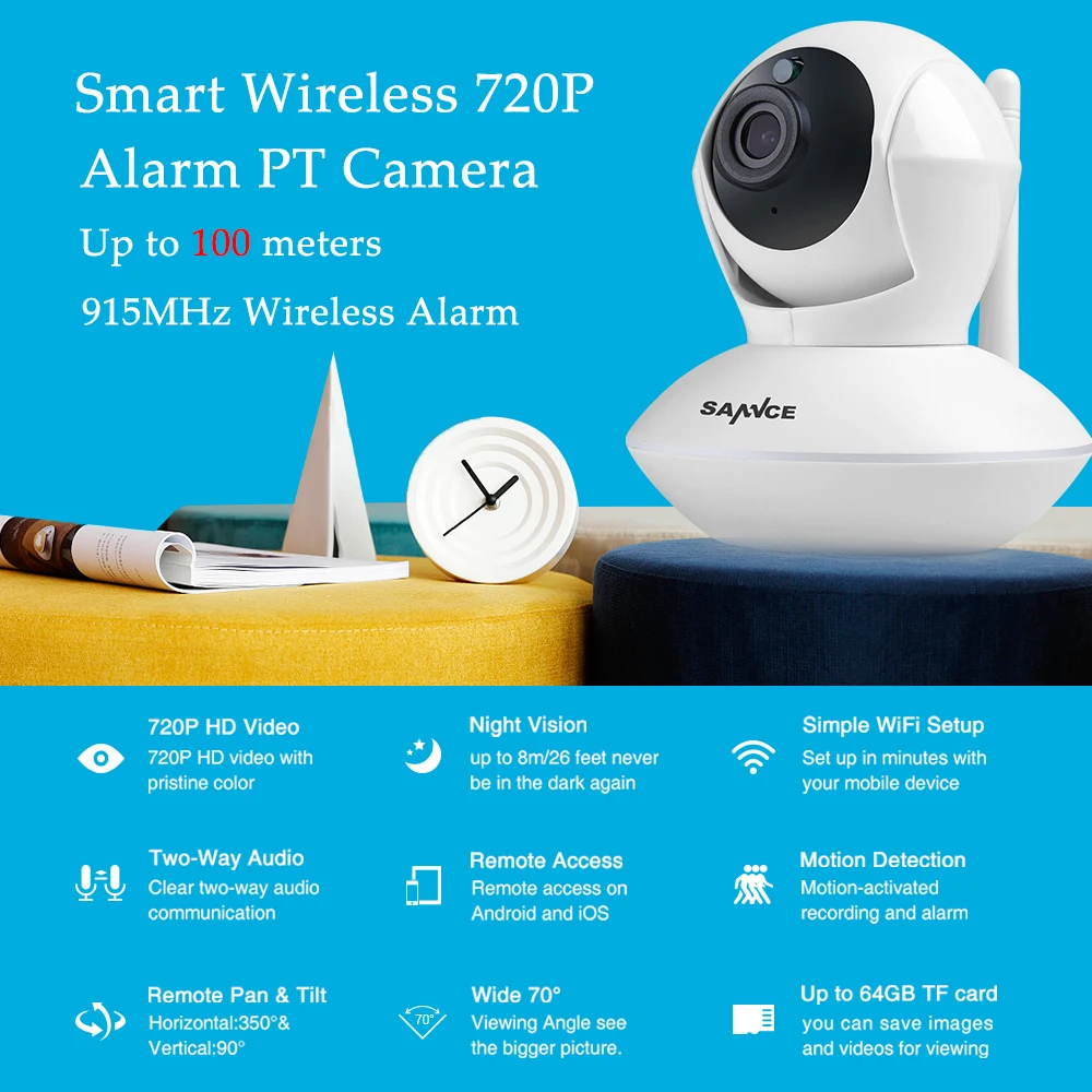 SANNCE 915 МГц Беспроводная охранная сигнализация 1 720P ip-камера+ 4 дверных датчика Wi-Fi сеть защитник детский монитор камера наблюдения