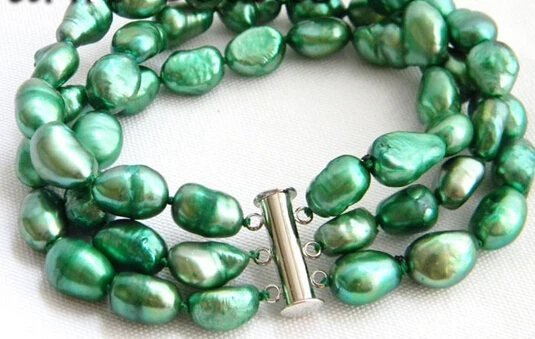 

FREE SHIPPING>>>@@ > 01439 3Strands 8'' Green Baroque Freshwater Pearl Bracelet