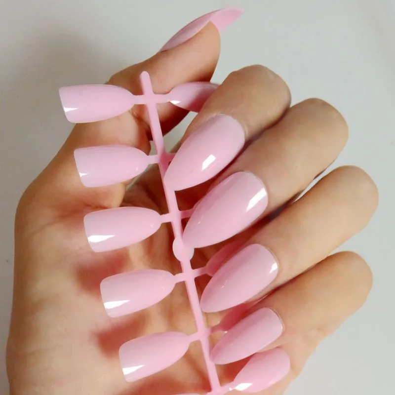 Buy Pink Fake Nails Shine Acrylic False Nails Pointed