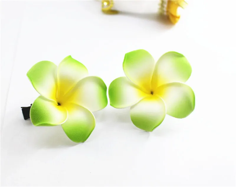 20 mixed color Foam Hawaiian Plumeria flower Frangipani Flower bridal hair clip 4.5cm f-8-m