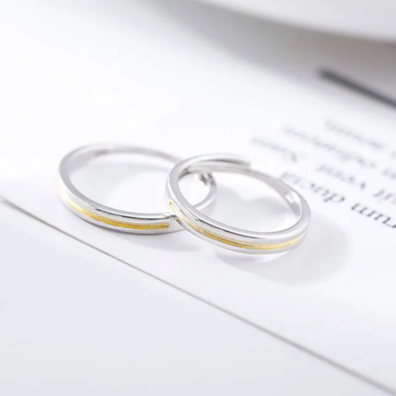 

1pcs/lot real s925 silver Romantic Elegant Engagement Couple Rings yellow color Wedding Party Jewelry For Lovers with free gifts