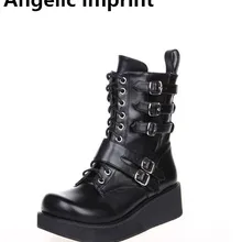 Angelic imprint mori girl/женские мотоциклетные ботинки в стиле панк; женские ботинки до середины икры в стиле Лолиты; женские туфли-лодочки на высоком каблуке; обувь на платформе; 47