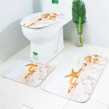 

Three Pieces Bathroom Pedestal Mat Toilet Rug Kit Comfortable Skidproof Water-absorbing Bath Mat Contour Rug Toilet Lid Cover