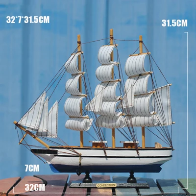 Средиземноморский стиль деревянные модели парусника предметы мебели креативная лодка морской домашний декор подарки ремесла - Цвет: 32CM