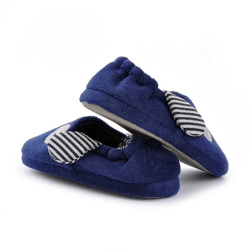 Sapatos de Bebê das Meninas dos Meninos dos Desenhos Marca de Luxo Crianças Indoor Chinelos Animados Marinha Azul Anti-slip Projeto Engraçado Algodão Cão 7 Marinha azul Anti-Slip Chinelos Marca de Luxo