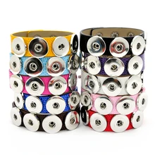 Модные SE0067 Красота 4 кнопки кожаный браслет 20 cm Смешанные fit 18 мм кнопки ювелирные изделия оптом