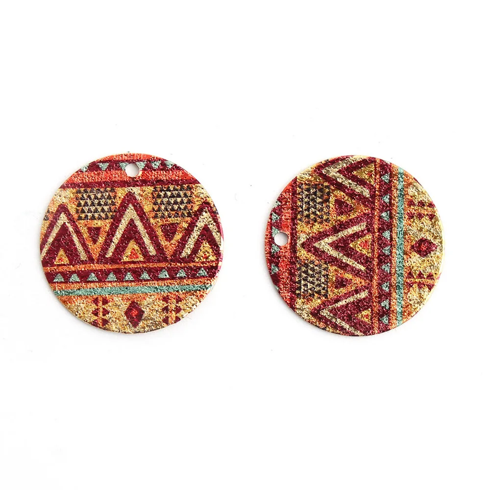DoreenBeads медь Золотая Эмаль живопись талисманы Круглый Многоцветный цветок листья геометрический узор 20 мм(6/") Диаметр, 10 шт