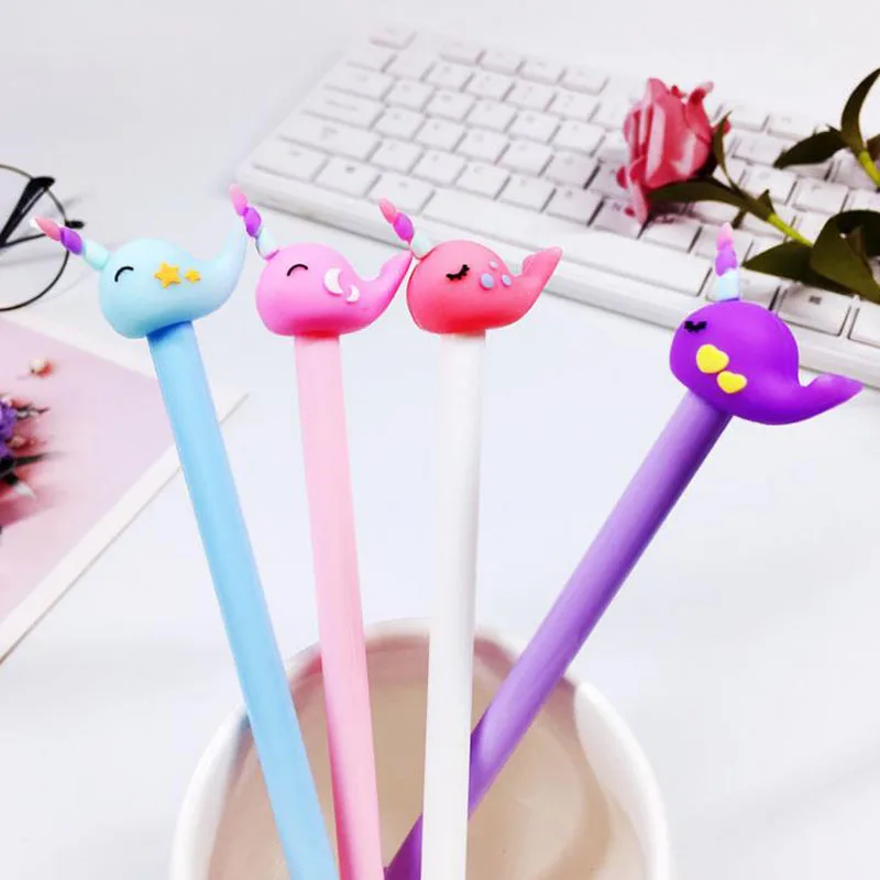 

4 Pcs/set Cartoon Candy Color Sea Animal Whale Gel Pens Black Ink 0.5mm Signature Pens Student Korean Stationery Escolar
