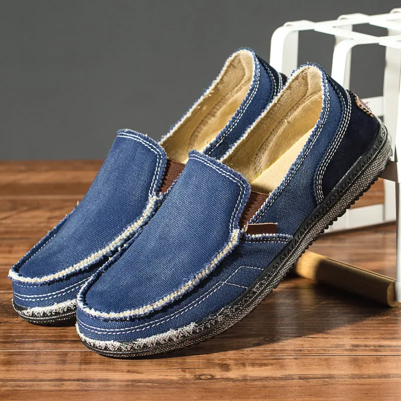 AKZ/летние лоферы; мужская повседневная обувь; парусиновая обувь для мужчин; Джинсовая мягкая удобная дышащая прогулочная обувь; мужская обувь - Цвет: dark blue