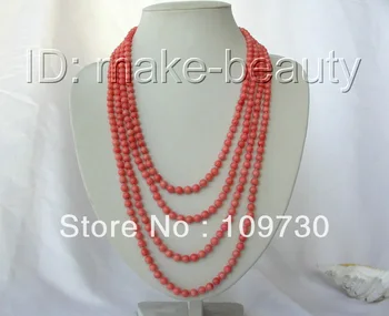 

Jewelry 0011894 stunning long 100" 6mm round pink natural coral beads necklace