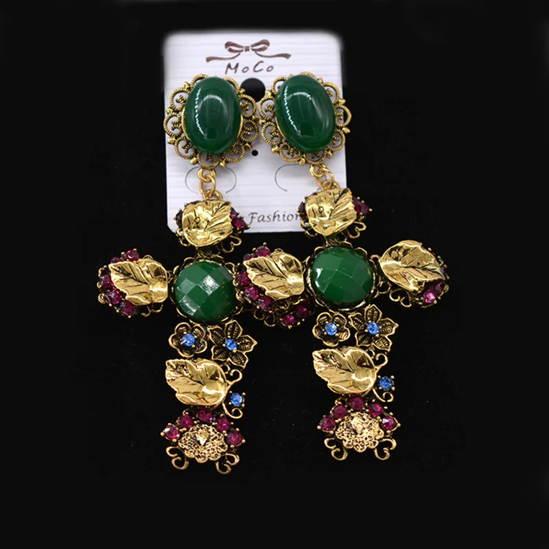 

Baroque Earrings For Women Vintage Cross Big Drop Earring Oorbellen Long Earrings Female 2018 Jewelry Pendientes Aretes Brinco