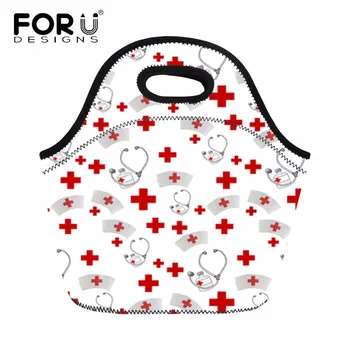 

FORUDESIGNS Neoprene Thermal Lunch Bag Nursing Coordinates Printed Cooler Storage Picnic For Women Kids Food Bag Tote Handbags
