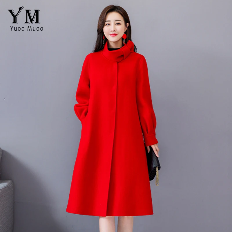 YuooMuoo Elegant Autumn Winter Women Wool Coat Female Bow