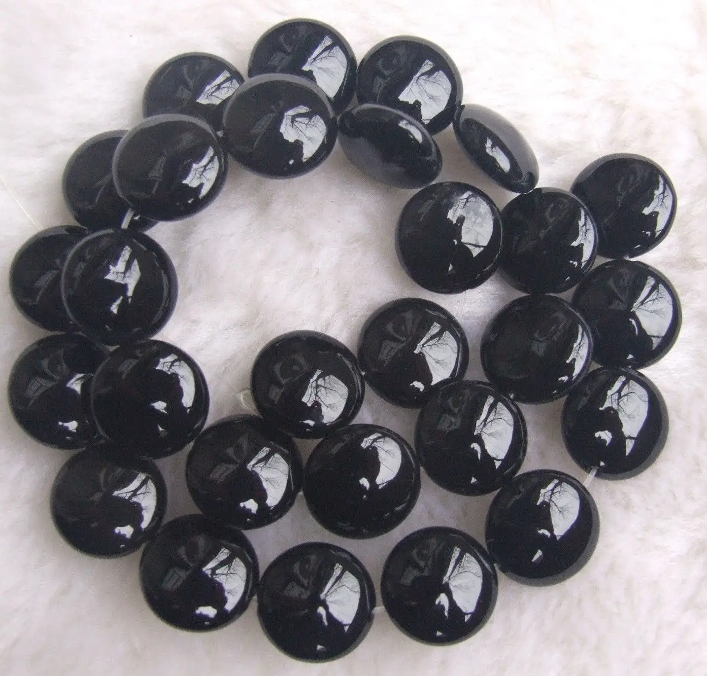 

8mm 10mm 12mm 14mm 16mm 18mm 20mm Black Onyx Coin Loose Beads 15.5"