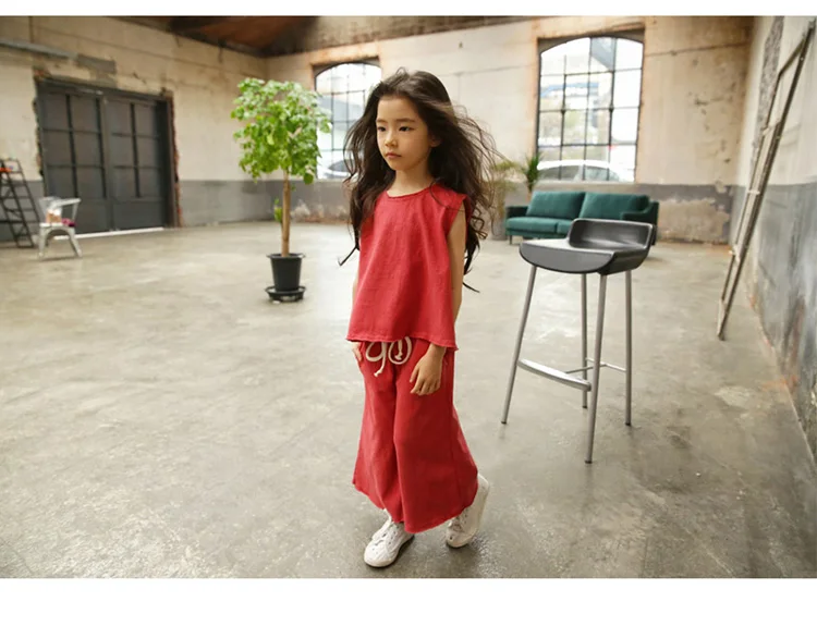 Casual Kids Clothes Suit For Teenage Girls Clothing set 2019 Summer Solid Vest Tshirt Pants 2-piece Soft Cotton Children Outfits (2)