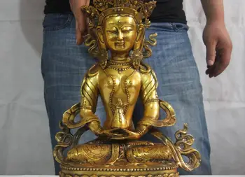 

18 Copper Bronze Gild Amitayus Longevity Buddha Kwan-yin Guanyin Goddess Statue