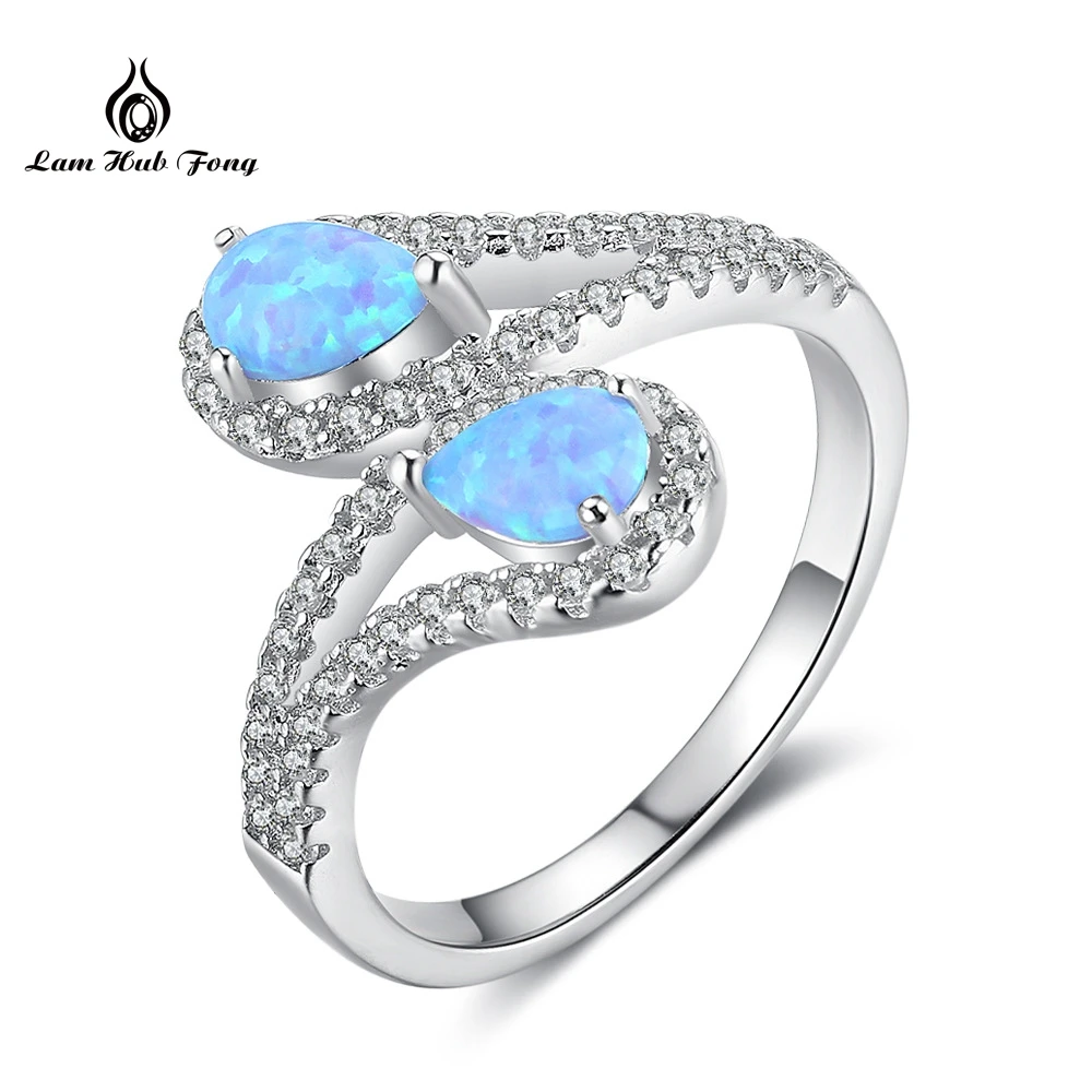 Two Opal Stone Ring Beautiful Cute Simple Round Fine Jewelry Blue Fire