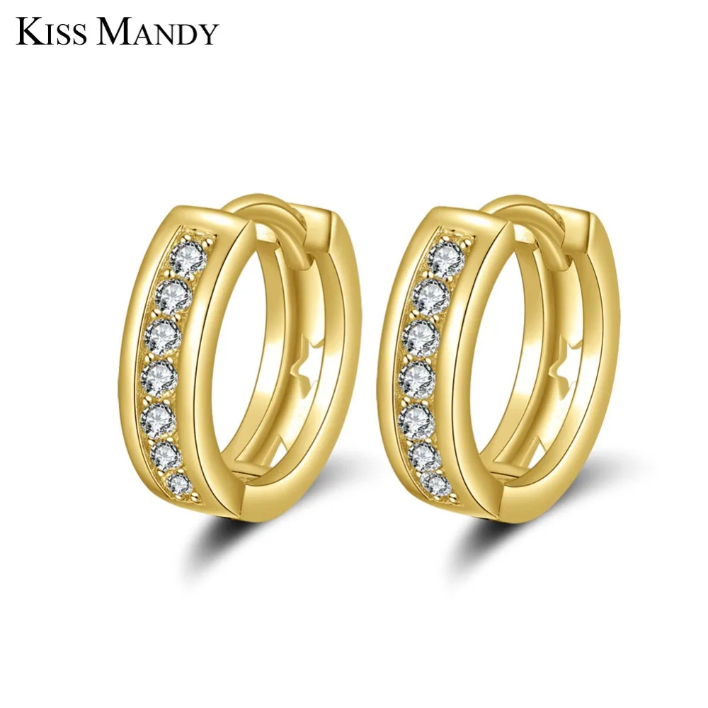 Женские сережки кольца с цирконием KISS MANDY в офисном стиле LE101|fashion hoop earrings|hoop