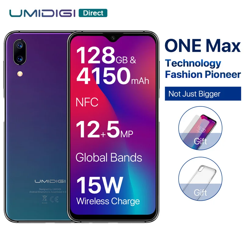 

UMIDIGI One Max Global Version Octa Core 4GB 128GB 6.3" Waterdrop Full Screen Dual Cams NFC Wireless Charger Face ID Smartphone