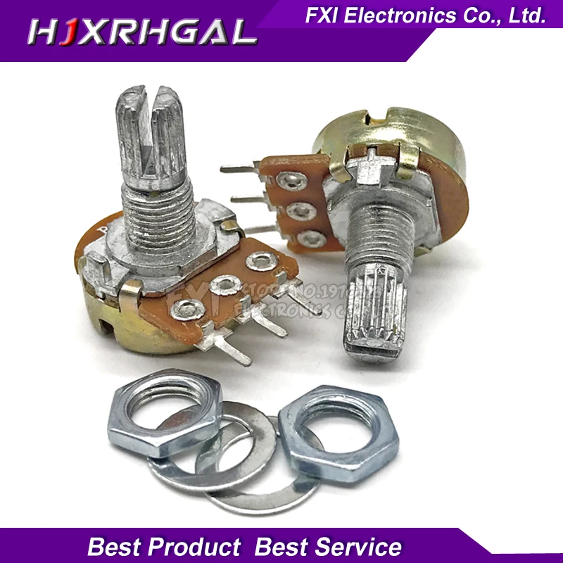 

5PCS 1M ohm WH148 B1M 3pin Potentiometer 15mm Shaft With Nuts And Washers Hot
