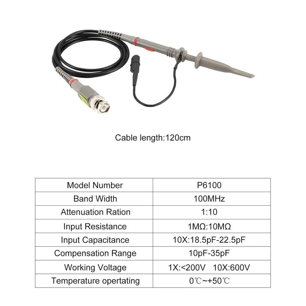 2PCS 100MHZ Oscilloscope Probe Oscillograph Scope Clip Test P6100 DIY Leads High Precision Analyzer Alligator 1:10 | Инструменты