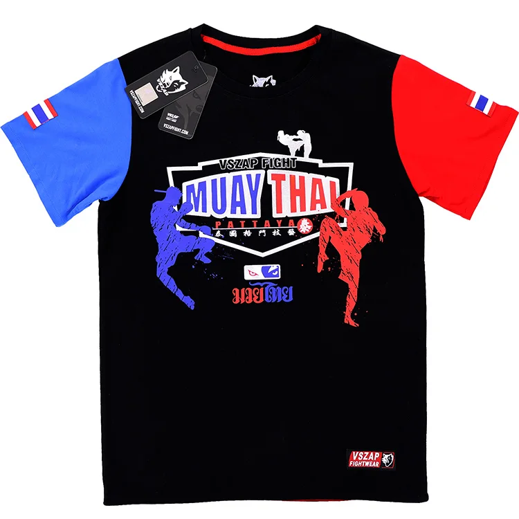 Vszap-Men's Mma Boxing Jersey, MMA Sleeve Fight Wear, Tiger Muay Thai T Shirt, Wolf, Thai