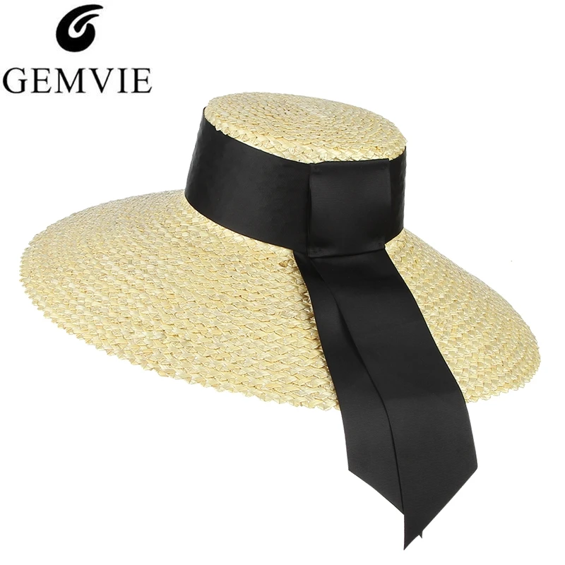 

GEMVIE 2019 Large Straw Hat Wide Brim Floppy Women's Summer Hats Sun Hat New Fashion Large Ribbon Decor Woven Beach Cap