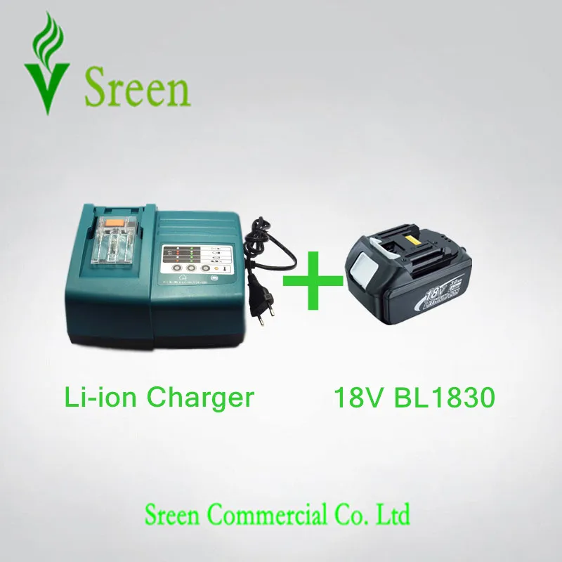 

New 3000mAh Rechargeable Li-ion Battery Replacement for Makita 18V BL1830 with Universal Power Tool Battery Charger DC18RA