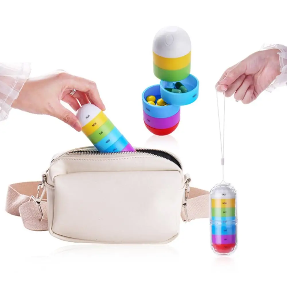 

7-grids Colorful Japanese Style Double-layer Waterproof Sealing Pill Case Mini Capsule Pill Box
