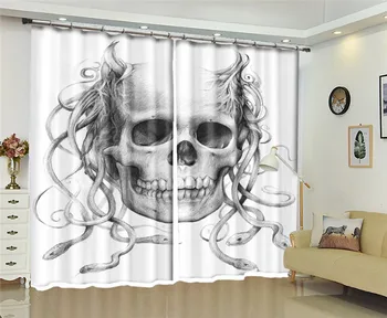 

3D Blackout Curtains Human skeleton Petals Pattern Panel Washable Fabric Halloween Bedroom Custom Curtains for Living Room
