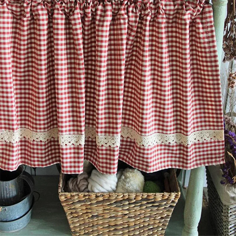 

Free Shipping pastoral grid half Curtain lace Coffee Curtain Kitchen Short Curtain Small Curtain for Home window decoration