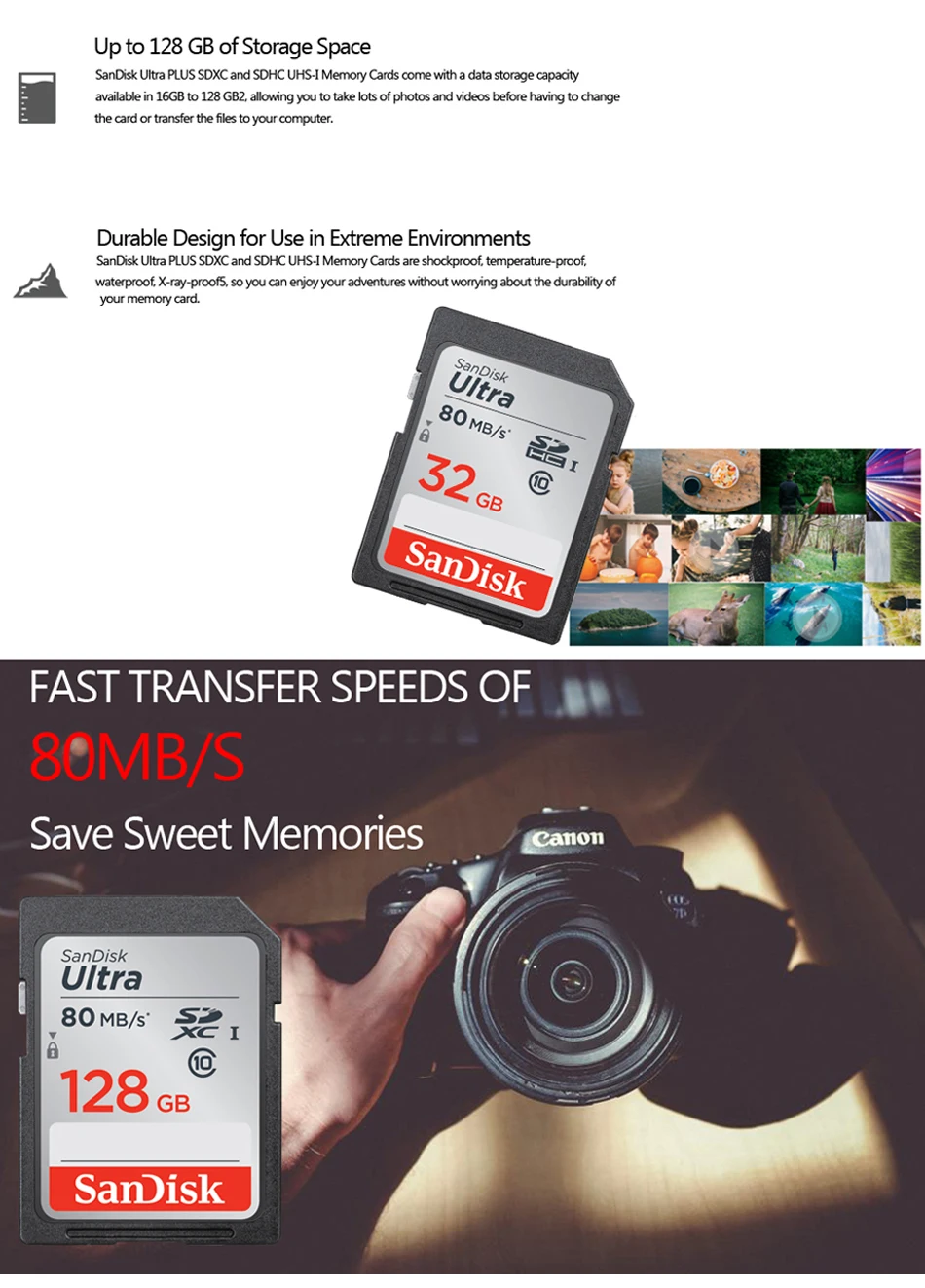 Двойной Флеш-накопитель SanDisk Ultra sd карта 32 Гб cartao de memoria 16 Гб sd-карта 64 Гб Class10 SDHC/SDXC карты памяти sd карты 128 ГБ 80 МБ/с. для Камера