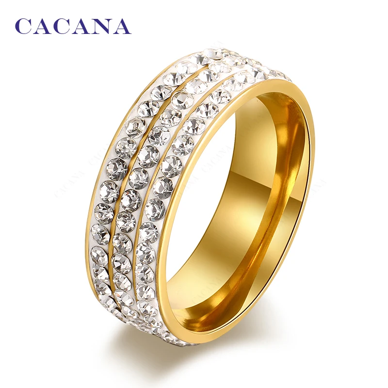 CACANA Stainless Steel Rings For Women 3 Row CZ Personalized Custom Fashion Jewelry Wholesale NO.R160